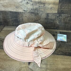 LL BEAN Bucket Sun Round Hat Women Coral Pink Tie Detail Safari Fishing M